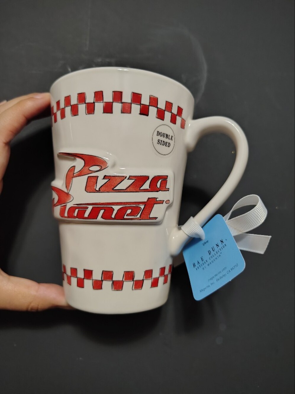 Rae Dunn White and Red Pizza Planet Ceramic Mug